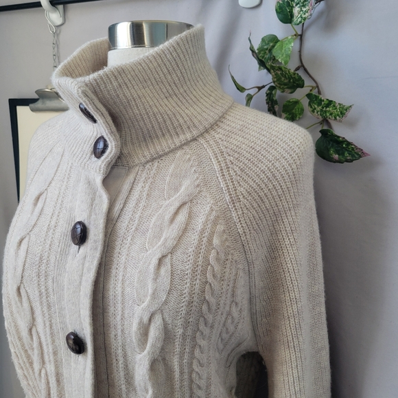 J. Crew Balloon Sleeve Cable Knit Cardigan Heather Oatmeal M - Picture 8 of 14
